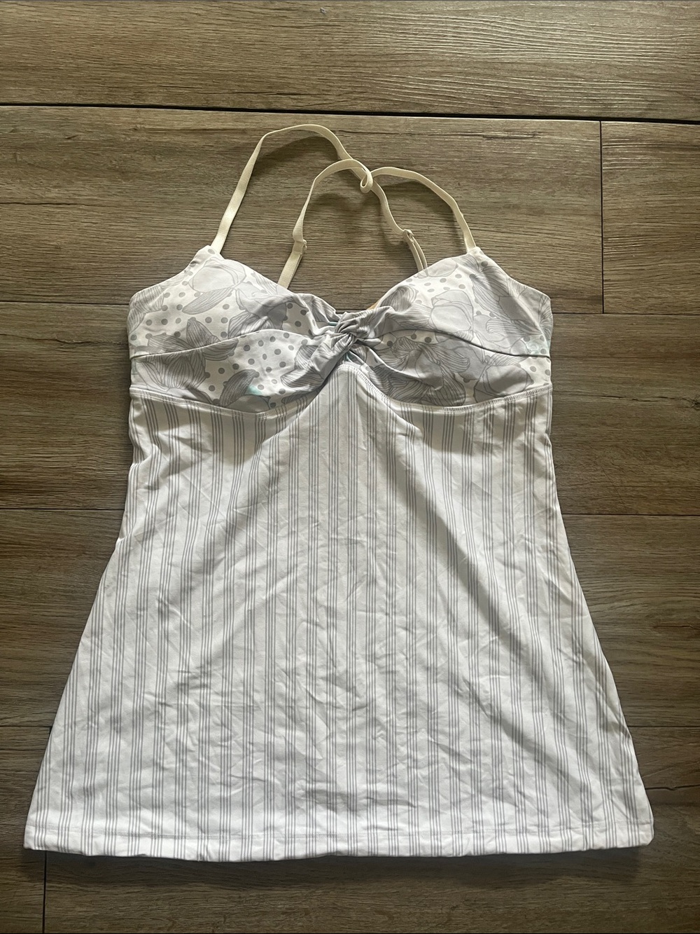 lululemon athletica White Striped Tank Top with Floral Bust